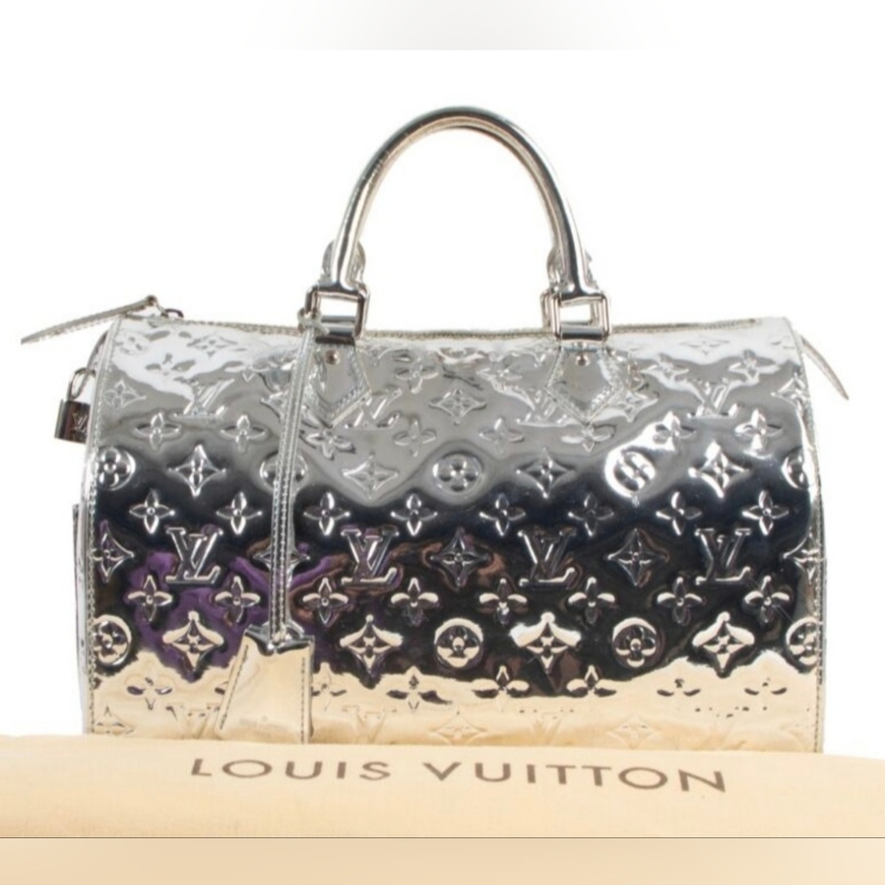 Louis Vuitton Limited Edition Silver Metallic Monogram Miroir Speedy 35 Bag. - Picture 1 of 16